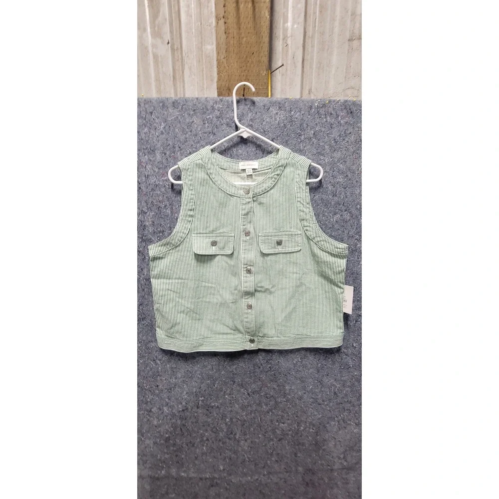 Free Assembly Women's/Unisex button Front Vest/Top Stripe Green/White L NWT